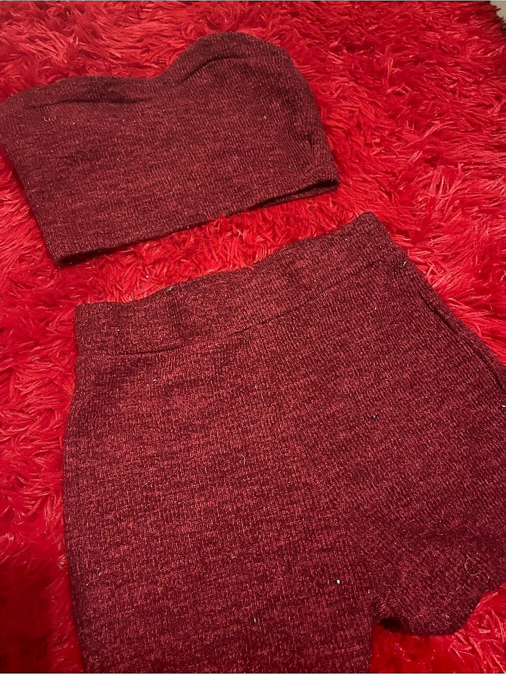 Red Knit Matching Set Like New - Picture 2 of 4